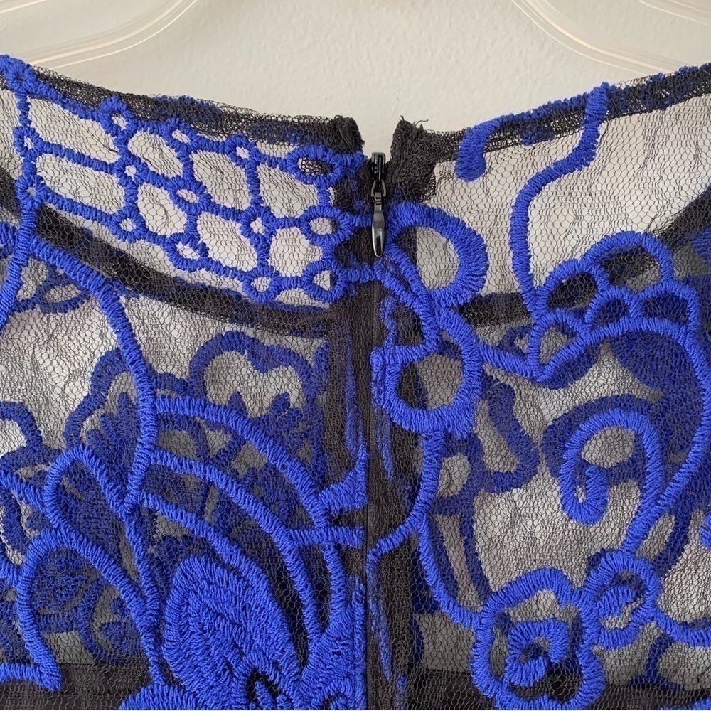 Adrianna Papell Juliet Lace Pleated Sheath Dress Blue Black Size 10P NWT - Picture 5 of 9